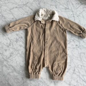 Cozy Cream Ribbed Baby Footie with Sherpa Collar